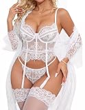 CHALOVELO Lace Corset Robe and Stockings Set