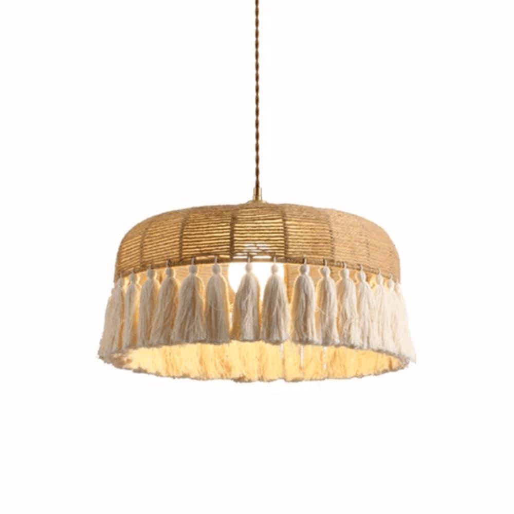 CHUNGYANG Pendant Light for Bedroom Living Room Hand Woven Hemp Rope Lampshade Dining Room Chandelier Light Fixture Boho Wabi Sabi Style Entryway Hallway Hanging Lamp with Adjustable Suspension Line