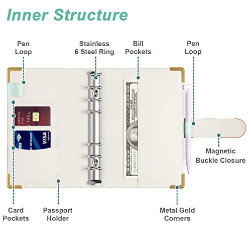 Rnivvi Budget Binder With Zipper Envelopes, A6 Money Saving Binder Cash Envelopes For Budgeting, Pu Leather Budget Planner Money Organizer For Cash Bills, Boho Budget Wallet For Men, Abstract Leaves #TOP2