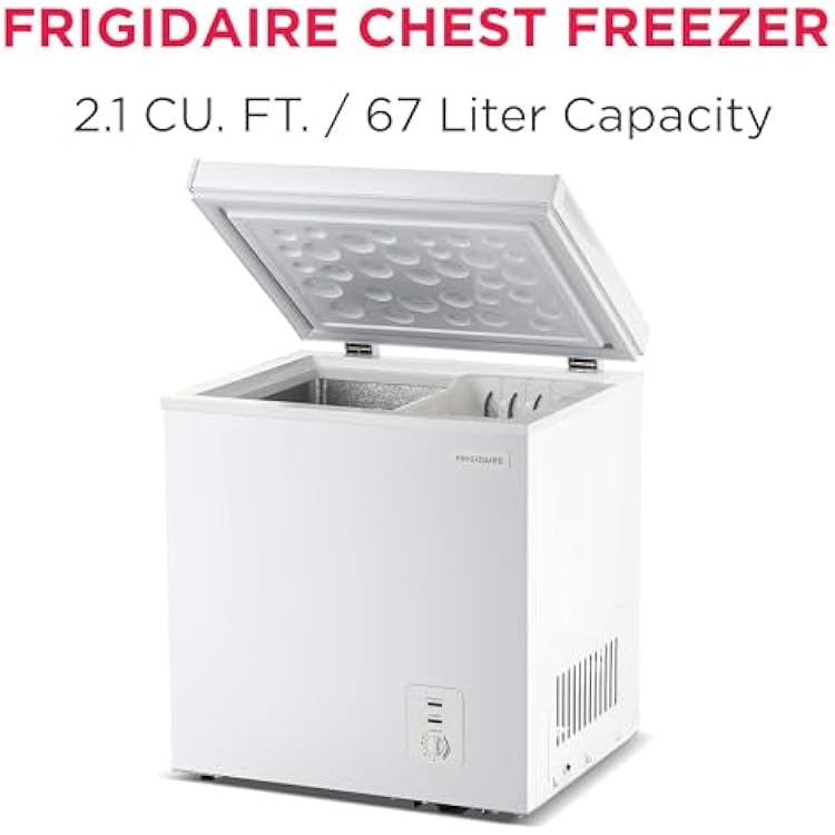 Frigidaire Chest Deep Freezer, 2.0 Cu. Ft. Capacity, Adjustable Thermostat-Removable Vinyl Coated Wire Basket-Easy Defrost Drain- Garage Ready- Pearl White