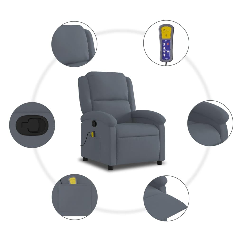 IKAYAA Sillón Masaje Reclinable Sillón Masaje Eléctrico Sillon Relax Reclinable Sillon Reclinable Manual Sillón Relax de Terciopelo, con Prácticos Bolsillo, Gris Oscuro