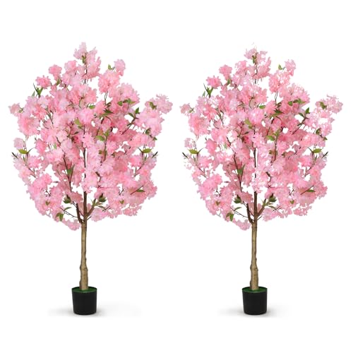 OUSHENG 2 Pack Artificial Cherry Blossom Tree, Fake Plants Indoor Decor, Faux Pink Sakura Flowers...
