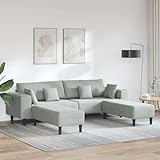 Massbinet Polstersofa mit Abnehmbare Kissen Couch mit Breite Armlehnen für Wohnzimmer Schlafzimmer Samt Sofa mit Kissen 3 pcs Hellgrau 208 cm