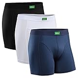 IDEALES PARA TODOS LOS DÍAS: estos boxers básicos de algodón orgánico son un básico en tu armario. También son el regalo perfecto para tu marido, familiares o amigos. Estos bóxers tienen vienen en regular fit y están disponibles en los tamaños: S, M, L, XL, XXL, XXXL. Debido a su corte ajustado, aconsejamos seleccionar una talla mayor a la habitual.