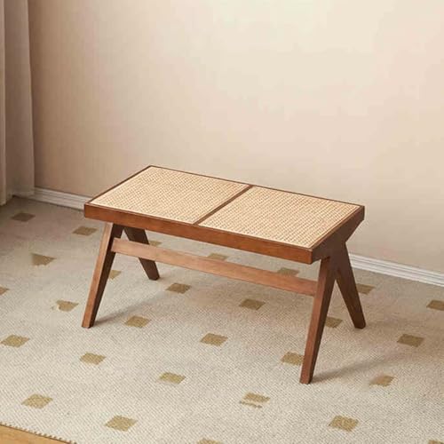 Banco de roble macizo y asiento de ratán moderno para sala de estar