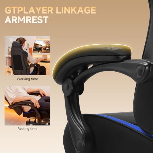Image of GTPLAYER Gaming Chair, High Back Leather Computer Gaming Chair with Footrest, Ergonomic Height Adjustable Office Chair with Removable Cover and Lumbar Support for Gaming & Work,Blue