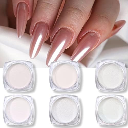 Smilcloud 6 Pcs Pearl Nail Powder, Ice Mermaid Nail Art Powder Holographic Nail Glitter Dust Chrome Mirror Powder Metallic Manicure Pigment for Nail Art