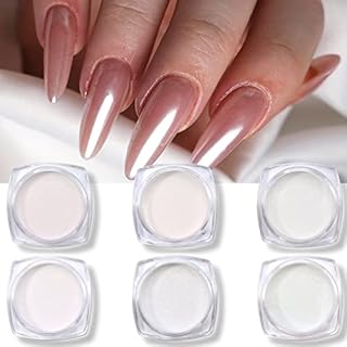 Smilcloud 6 Pcs Pearl Nail Powder, Ice Mermaid Nail Art Powder Holographic Nail Glitter Dust Chrome Mirror Powder Metallic Manicure Pigment for Nail Art