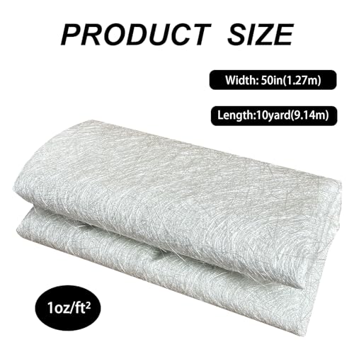 Image of Fiberglass Chopped Strand Mat Cloth, 10 Yards X 50'' Fiberglass Mat, 1oz, Suit for Molding Automotive Boats Surfaces and Reinforces Repairs (1, 10 Yards X 50'',1oz)