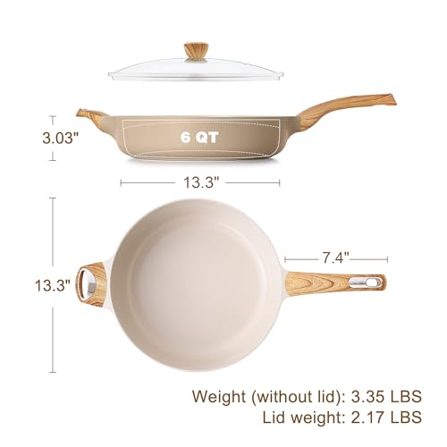 Image of SENSARTE Ceramic Nonstick Frying Pan Skillet with Lid, 13.3 Inch Large Deep Frying Pan, 6 QT Saute Pan, Induction Pan, Healthy Non Toxic Cooking Pan with Helper Handle, PFOA PFAS PTFE Free