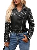 LY VAREY LIN Women Punk Faux Leather Rivet Studded Moto PU Jacket Motorcycle Streetwear Coat