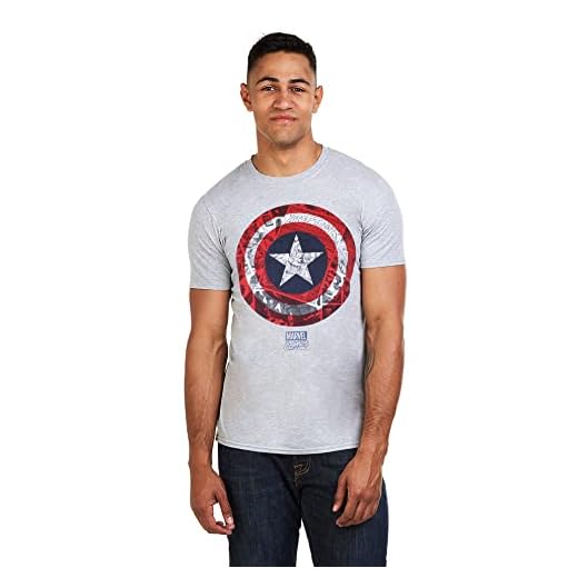 Marvel Ca Comic Shield Camiseta, Gris, XL para Hombre