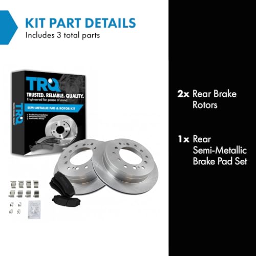 Image of TRQ Rear Brake Pad and Rotor Set Semi Metallic Vented Rotors | For 2003-2009 Lexus GX470 2003-2009 Toyota 4Runner 2007-2009 FJ Cruiser 2001-2007 Sequoia