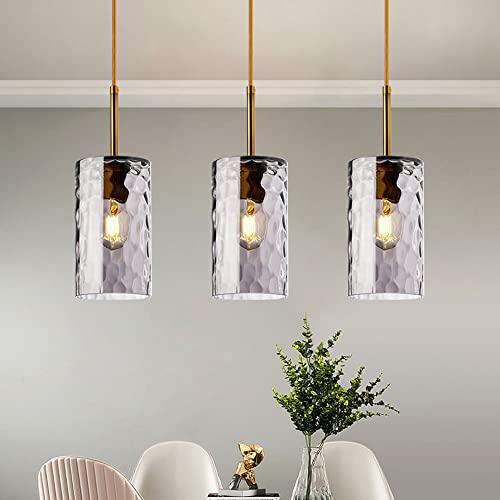 Lámpara colgante ajustable sobre la mesa de comedor con cristal gris 4