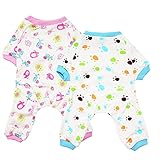 Scheppend 2-Pack Pet Clothes Puppy Cute Pajamas Dogs Cotton Rompers Cats Jumpsuits Cosy Apparel Dog Shirt Small Canine Costumes, Redhorse & Paw S