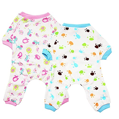 Scheppend 2-Pack Pet Clothes Puppy Cute Pajamas Dogs Cotton Rompers Cats Jumpsuits Cosy Apparel Dog Shirt Small Canine Costumes, Redhorse & Paw M #TOP6
