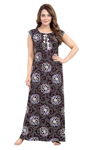 Image of Women's Cotton Free Size Nighty Maxi Dress - Sleeveless Long Floral Printed Night Gown | Soft Breathable Lounge Wear | Full Length Comfortable House Dress