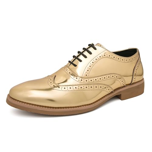 Men's Patent Leather Brogue Low Heel Oxfords Fashion Classic Round-Toe Lace Up Wing Tips Carved Business Dress Derby Shoes Casual Comfortable Formal Work Wedding Shoes