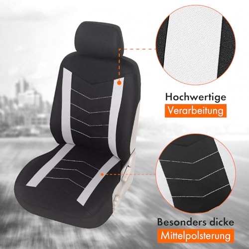 Upgrade4cars Autositzbezüge Set für die Vordersitze weiß | Auto-Schonbezüge Universal Schwarz Auto-Sitzbezug Sommer Winter | Autozubehör Innenraum | Geschenke für Frauen und Männer