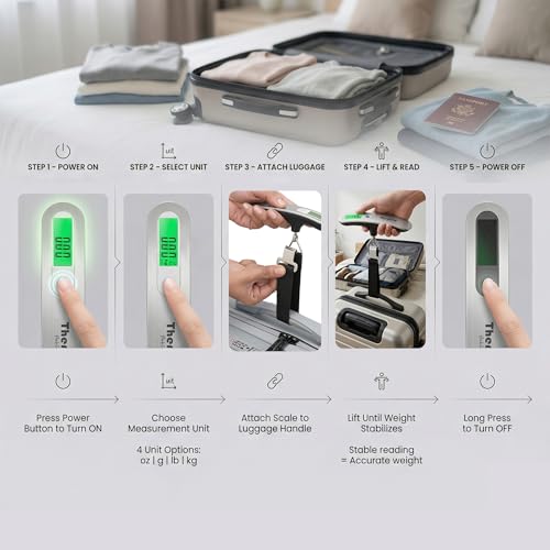 Image of Themisto TH-WS09 Digital Travel Luggage Scale, 50kg Capacity, Tare & Hold Functions, Silver