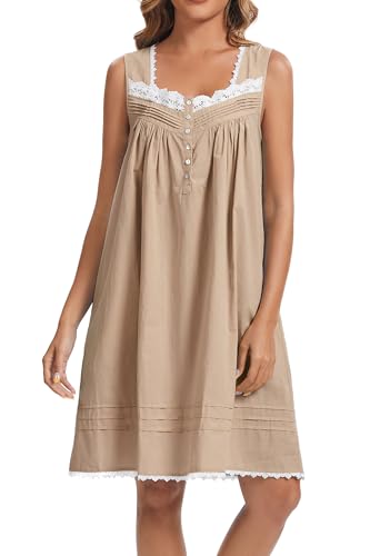 Image of AVIIER 100% Cotton Nightgowns for Women Sleeveless Night Gown with Pockets