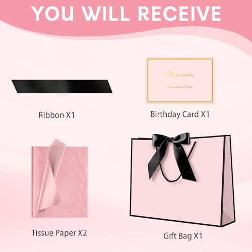 Image of JMANNI Pink Gift Bags with Handles, 14.6 inch Large Gift Bags with Tissue Paper
