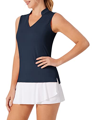 JACK SMITH Camisa de golfe feminina sem mangas Dry Fit tênis polo treino, Azul marino, G