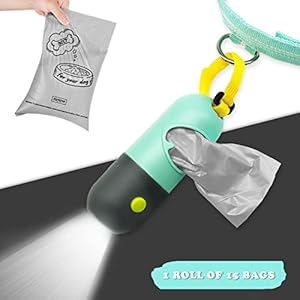   Dog-Poop-Waste-Bags-Holder-with-LED-FlashlightCute-Doggie-Poo-Bags-Dispenser-for-Pet-LeashTrash-Waste-Bags-Carrier-with-Potty-Bags-Clip-Fastener-LR44-Button-Cells-Included2-Pack-Mint-Green