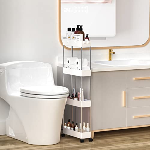 Funny Elf Rolling Utility Cart, 4 Tier Slim Storage Cart Organizer With Lockable Wheels And 4 Hooks For Kitchen, Bathroom, Laundry Room And Narrow Places #TOP2