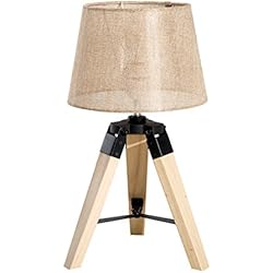 Amazon Lámparas De Mesa Originales HOMCOM Lámpara de Mesa Moderna y Original con Base Trípode de Madera y Pantalla de Tela Lino para Salón o Dormitorio 24x24x45cm E27 Máx. 40W Crema