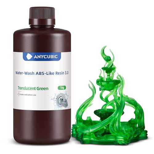 Image of ANYCUBIC Water Washable ABS-Like Resin 3.0, 3D Printer Resin, High Toughness and High Precision, Easy to Post-Process, Low Odor, Wide Compatibility for All LCD 3D Printers (Clear Green, 1kg)
