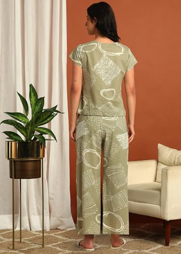 Image of Yash Gallery Women's Cotton Straight Geomatrical Printed Night Suit for Women