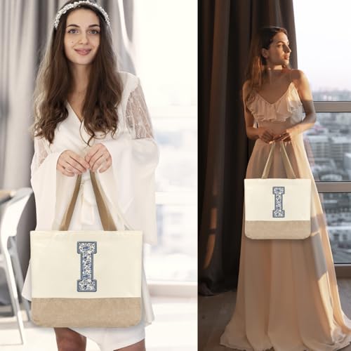 Bolso tote de lona para mujer, personalizable con monograma, ideal para bodas, compromisos, fiestas, luna de miel, cumpleaños, playa, vacaciones y como regalo para mamá, abuela, maestras, amigas o damas de honor miniatura 2