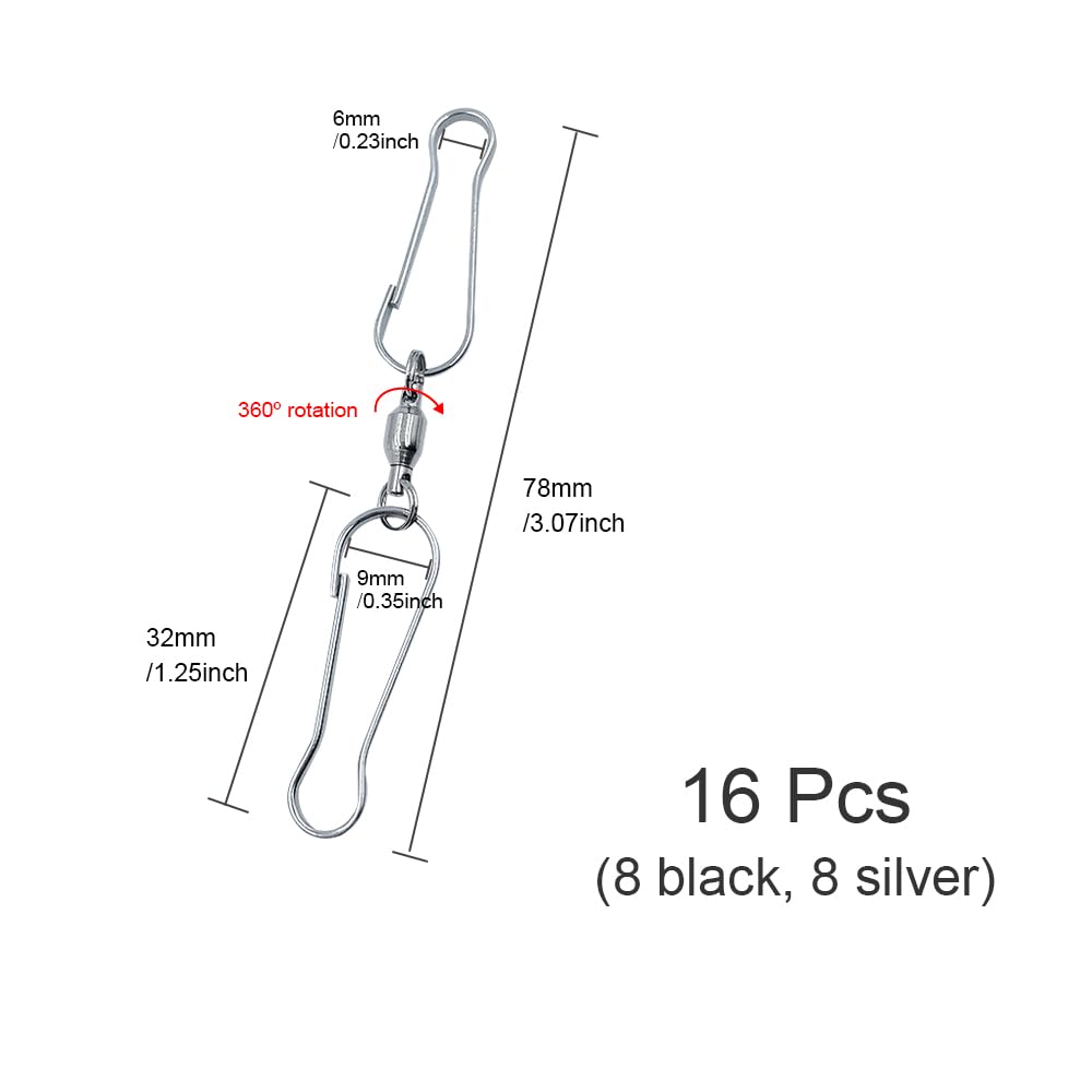 16 Pezzi girevole clips doppio, vento Spinner clip gancio doppio, appeso in acciaio inox ganci girevoli clip, appeso campane a vento, forniture di partito (8 nero + 8 argento)