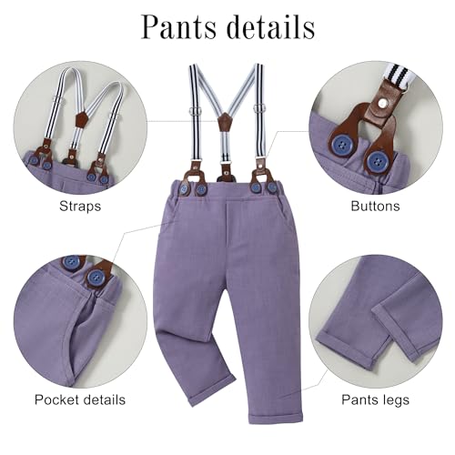 Image of YALLET Toddler Baby Boy Clothes Suit Gentleman Wedding Outfits, Formal Dress Shirt+Bowtie+Vest+Boutonniere+Suspender Pants