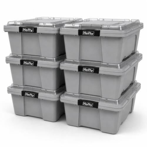 Hefty 12 Gallon Storage Bin with Clear Lid, 6 Pack