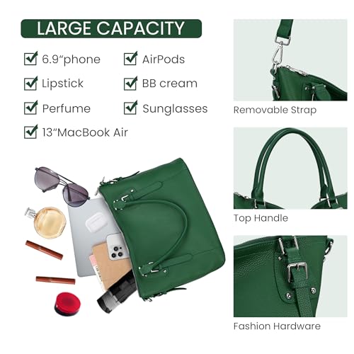 Image of HESHE Leather Purses and Handbag for Women Shoulder Bag Tote Top Handle Bag | Genuine Designer Large Capcity Hobo Crossbody Satchel Travel Work Ladies Zippered Ladies Daily Bag Adjustable Long Strap