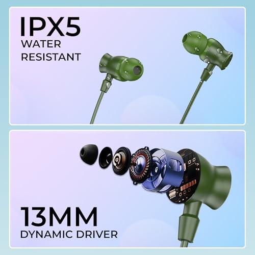 Image of RD M-195 VOLTAR Wireless Neckband Bluetooth in Ear Earphones with 90 Hours Playtime, 13mm Drivers, IPX4, Charge Through Adapter Support & Type-C, Environmental Noise Cancellation Green