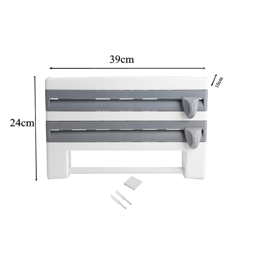 Porta rotolo da parete, porta pellicola e pellicola da dispenser per carta da dispenser bianco con lame affilate, per asciugamani di carta fino a 28 cm