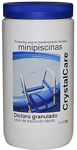 CrystalCare Di Cloro Granulado 56% de rápida disolución, para la cloración y desinfección del Agua de Piscinas. Especial minipiscinas. Bote 1 kg