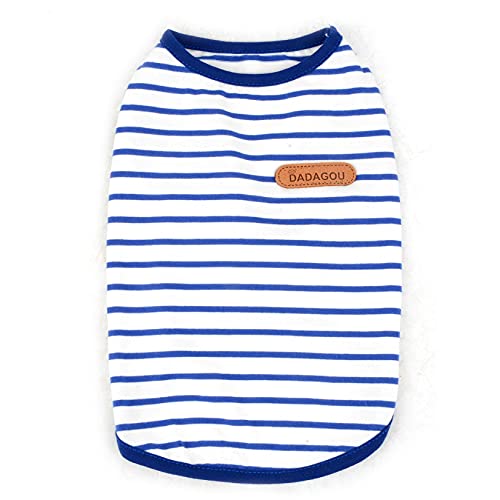 Zunea Dog Shirts for Small Dogs Summer Puppy Pet Clothes T-Shirts Soft Cotton Vest Striped Breathable Sleeveless Tank Top Pet Cats Chihuahua Basic Tee Shirt Apparel for Dogs Girls Boys Blue M - Image 3