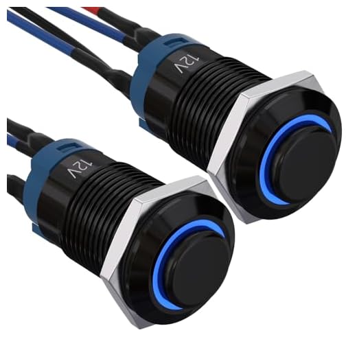 APIELE 12mm Latching Push Button Switch SPST Pre-Wired 150mm High Round Head Aluminium Alloy 1NO 1 Normally Open with Ring Led Pack of 2 (Blue)