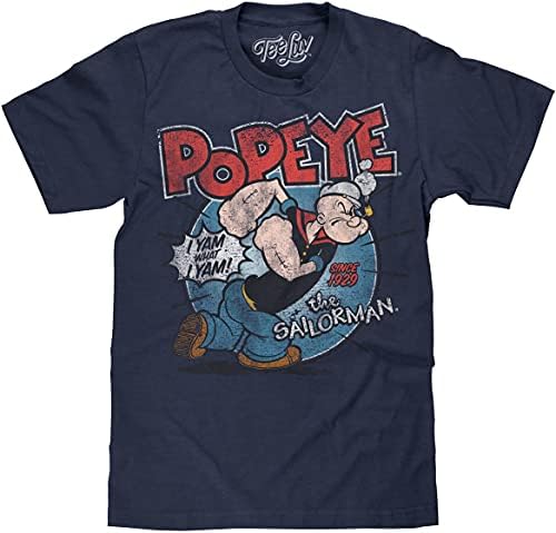 Tee Luv Popeye The Sailorman T-Shirt - I Yam What I Yam Popeye Cartoon Shirt (Denim Black Heather) (S)