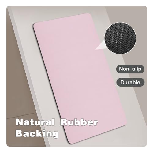 Pink Bath Mat, Bathroom Rugs Non Slip Washable Thin Absorbent Quick Dry Bath Mat Fits Under Door Bathroom Floor Mat Perfect for Bath, Shower, or Sink 36"x48" Pink