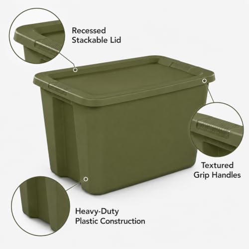 Image of 18 Gal Stackable Storage Tote with Lid, Plastic Container, Olive Green
