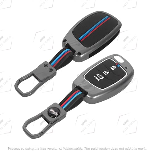 Auto Thrill Premium Metal Silicon Key Cover Compatible with Hyundai i20 | Creta | Venue | Tucson | Alcazar | Verna | Xcent | Aura | Elantra | 3 Button Flip Key only