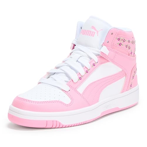 PUMA, Unisex, Rebound Layup Mid (Big Kid), Puma White/Pink Lilac, 7, Medium