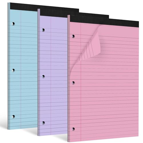 HAUTOCO 3 Pack 8.5 x 11 Legal Pads Colored Wide Ruled Notepads Perforated Writing Pads, 30 Sheets Per Notepad, 3-Hole Punched Paper, Writing Note Pads for School, Home, Office, Business