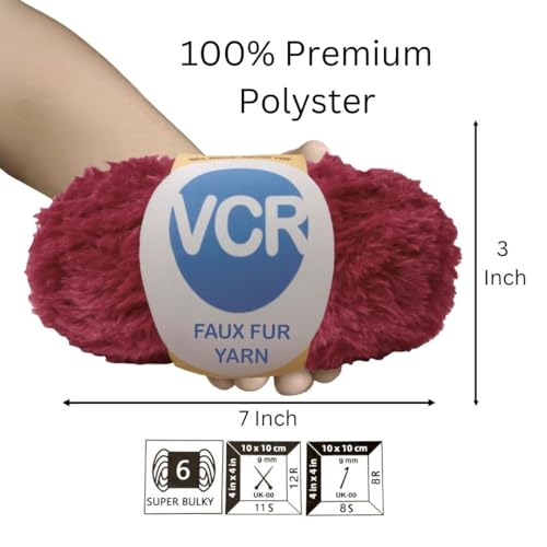 Image of VCR Camel Brown Yarn, Bulky Chunky Faux Fur Yarn, 100 Grams Hank, 100% Polyester, Suitable for Knitting Jackets, Scarves, Hats, Blankets, Cushions, Toys and Decorative Accents