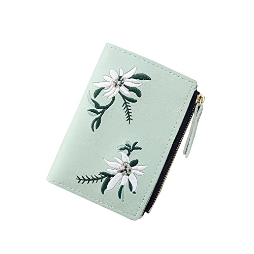 PU Leder Stitch Floral Bi-Fold Wallet Card Holder Organizer, lichtgrün, Medium, Leger Cover